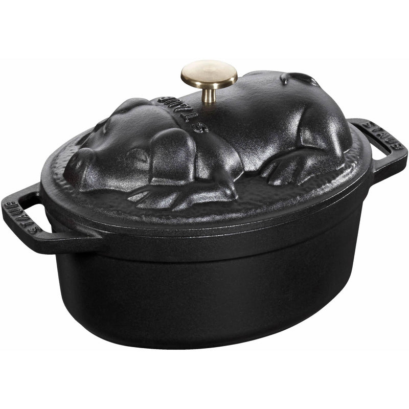 Staub 1 Liter Cast Iron Oval Cocotte with Pig Lid 1003185 IMAGE 1