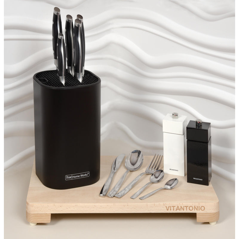 Vitantonio 6 Piece Knife Block with Cutlery, Cutting Board & Salt & Pepper Mill Set 88888ST11 IMAGE 1