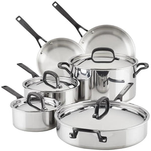 KitchenAid 5-Ply Clad Stainless Steel Cookware Set, 10-Piece, Polished Stainless Steel 30001-TF05 IMAGE 1