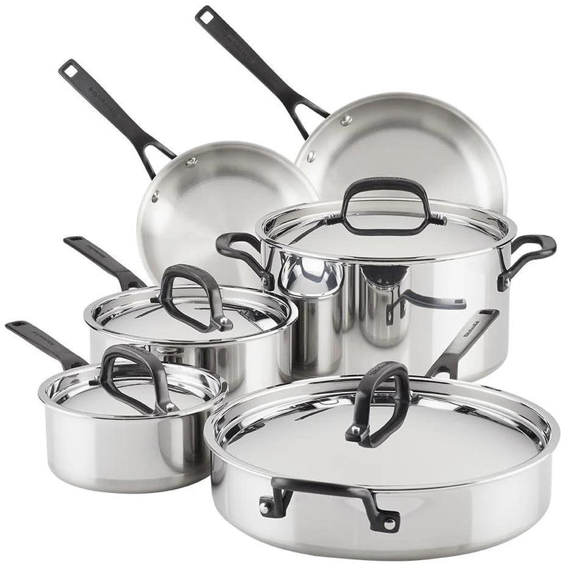 KitchenAid 5-Ply Clad Stainless Steel Cookware Set, 10-Piece, Polished Stainless Steel 30001-TF05 IMAGE 1