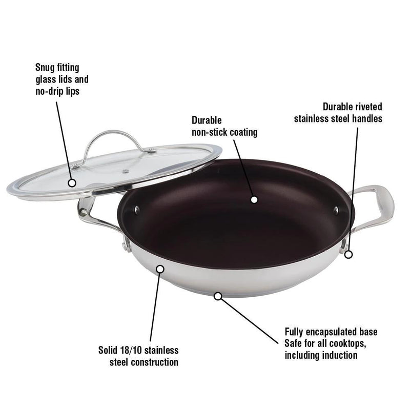 Meyer Confederation Stainless Steel 28cm/11" Everyday Pan Non Stick Skillet with cover 2413-28-00 IMAGE 3